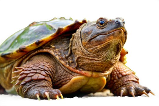 Close up portrait of a snapping turtle with a dark background