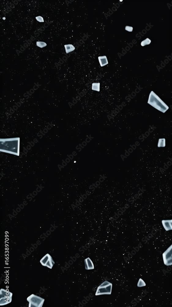 Poster abstract frozen water cube shatters into many particles and shards