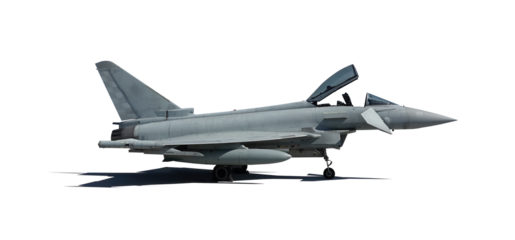 eurofighter typhoon military jet fighter with shadow on the ground isolated on transparent background