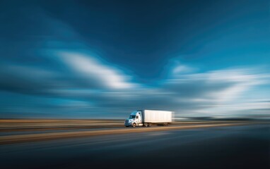 White truck on highway, motion blur (2)