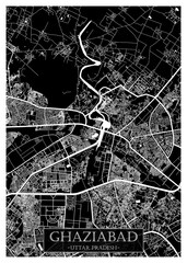 Obraz premium Ghaziabad Uttar Pradesh City Street Map. downtown printable Landmarks, print city painting, travel art, city banner, modern city, urban city art, background abstract city