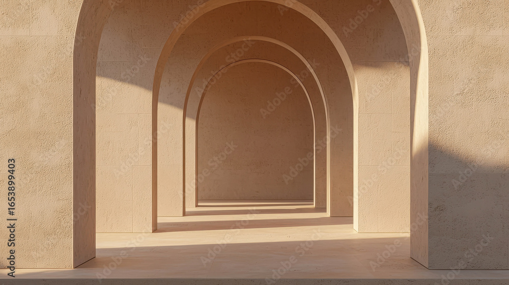 Poster serene architectural composition featuring multiple arched openings against a minimalist backdrop sh
