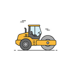 Fototapeta premium An isolated yellow road roller icon, representing heavy construction machinery and road work, designed with a modern flat line art style.