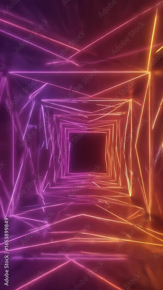 Poster abstract geometric neon light tunnel background loop animation