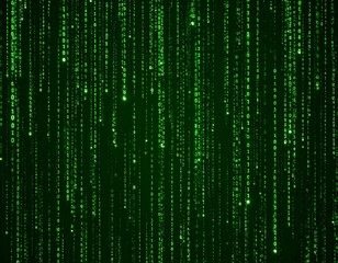 Green Digital Code Rain on Black Futuristic Background