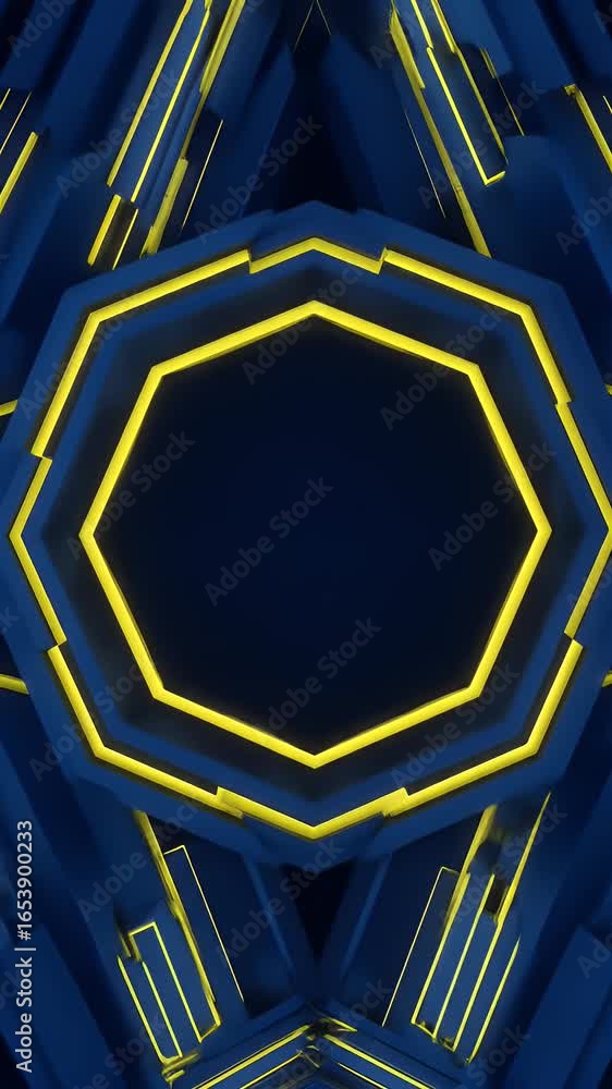 Poster abstract geometric pattern background with glowing yellow lines in blue