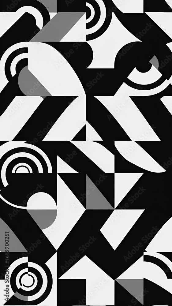 Poster abstract geometric pattern with circles and triangles black white