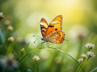 Obraz premium Delicate Butterfly, Meadow, Sunlight and Green