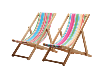 Two colorful striped beach chairs