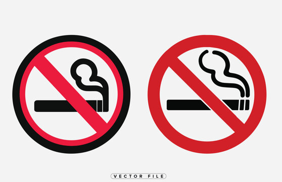 No smoking signs with cigarette and silhouette icons on white background