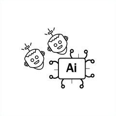 A futuristic vector icon featuring a microchip labeled 