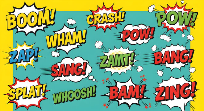 Colorful comic book sound effects