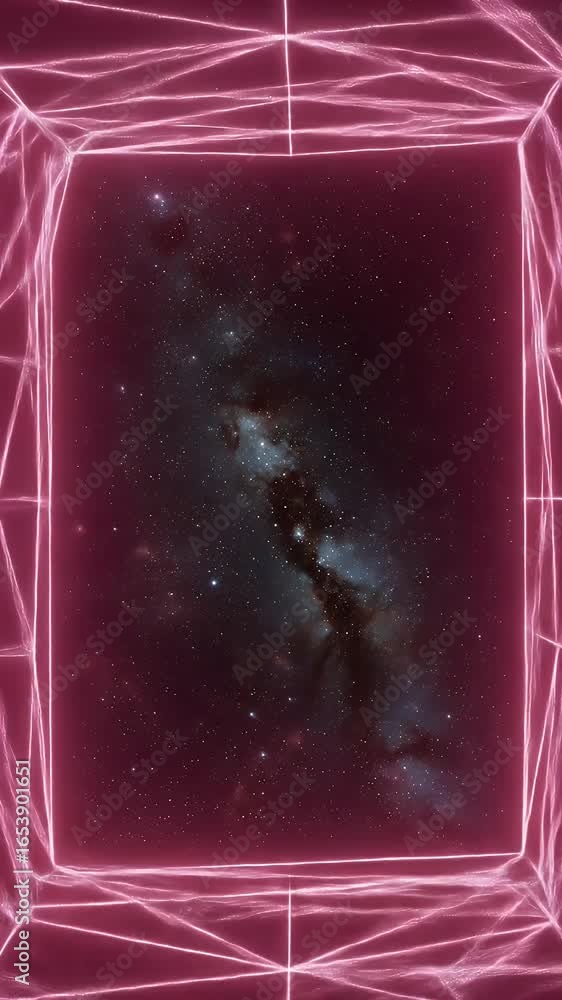 Poster abstract geometric tunnel with galaxy view digital art rendering