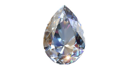 Transparent gemstone shaped like a teardrop with internal sparkle, isolated on transparent background