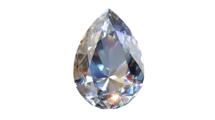 Transparent gemstone shaped like a teardrop with internal sparkle, isolated on transparent background