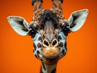 Obraz premium Funny Giraffe Portrait - Orange Studio Shot