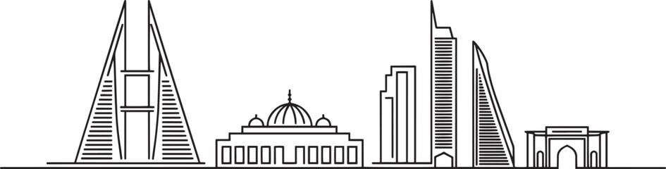 Detailed Cityscape Outline Vector Illustration Depicting Urban Architecture and Landmarks