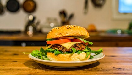Delicious burger on a plate
