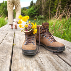 Blooming Steps by the Mountain Lake