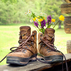hiker boots with flowers