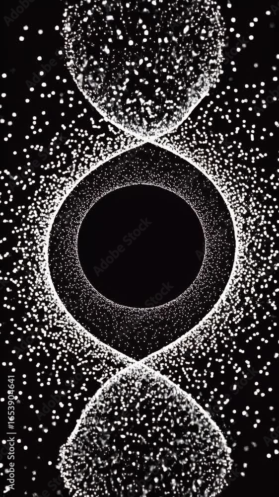 Poster abstract glowing particle animation with geometric shapes and light effects
