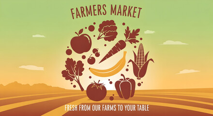 Fresh produce illustration farmers market banner