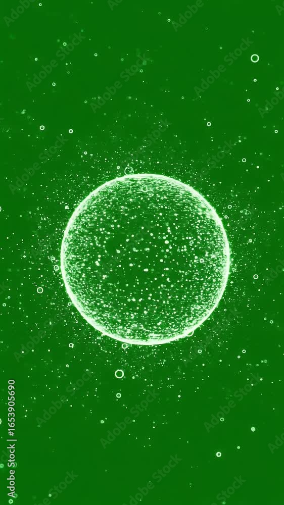 Poster abstract glowing sphere with particles in deep space digital animation