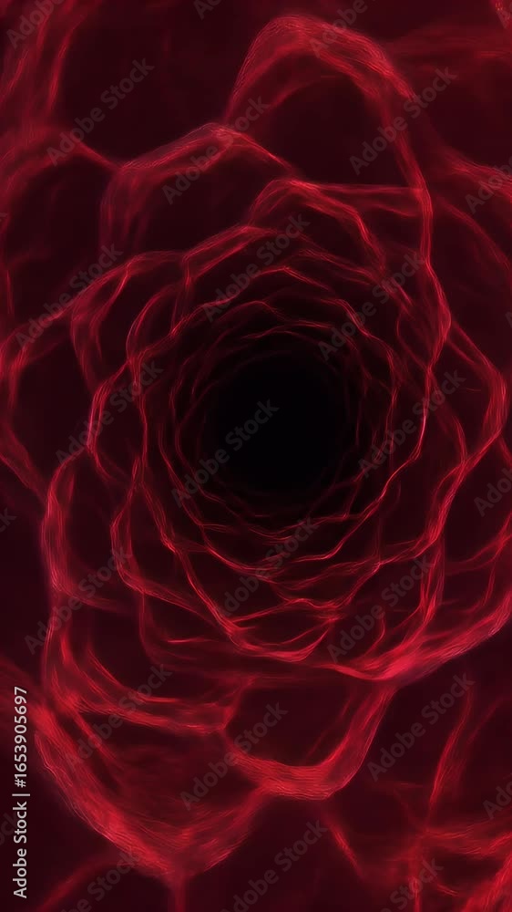 Poster abstract glowing red tunnel with radial symmetry and dark background