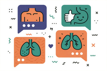 Health and Wellness Chat Icons &ndash; Body, Breathing, Digestion and Communication Illustration