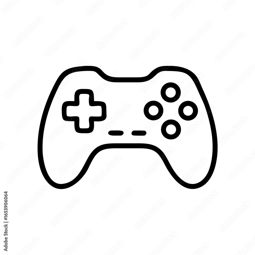 Aufkleber illustration of a simple black and white game controller with directional pad and four round buttons