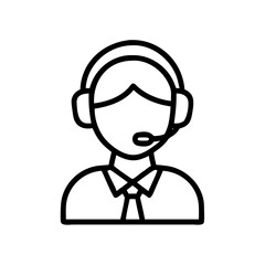 Obraz premium Outline illustration of a customer service representative with headset and tie in a simple style