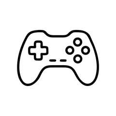 Illustration of a simple black and white game controller with directional pad and four round buttons design