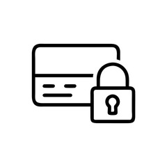 Obraz premium Outline drawing of a credit card with magnetic stripe and a padlock symbolizing secure transaction process