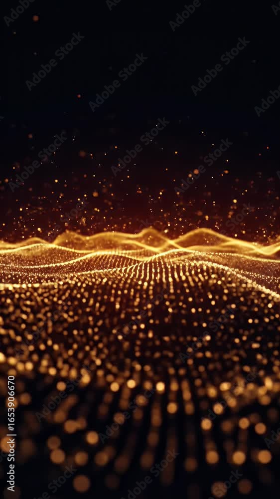 Poster abstract gold particle wave background animation with glowing effects