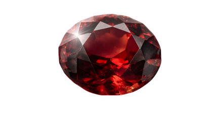 Garnet stone glowing deep red, faceted cut, isolated on transparent background