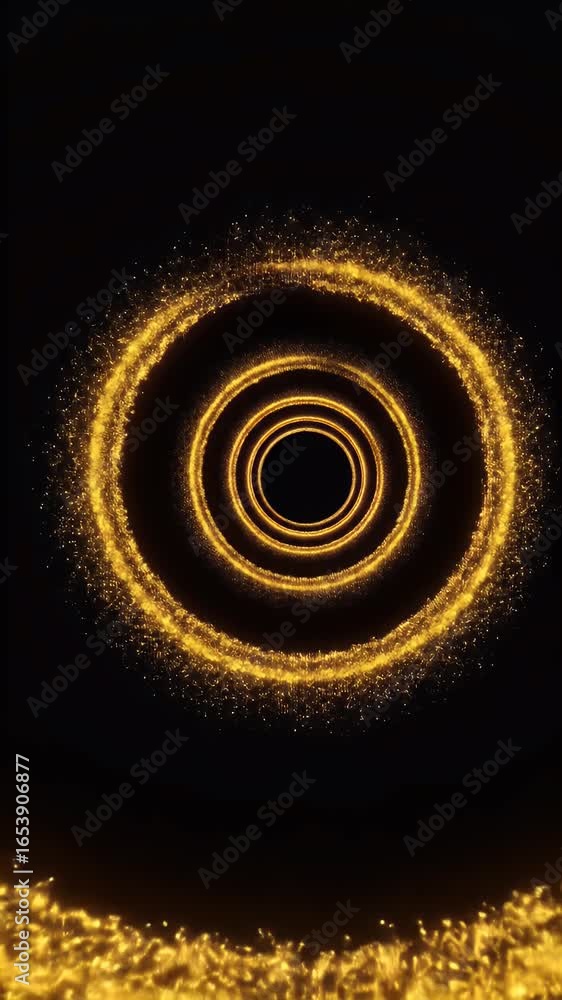Poster abstract gold particle rings tunnel background animation with glowing effect