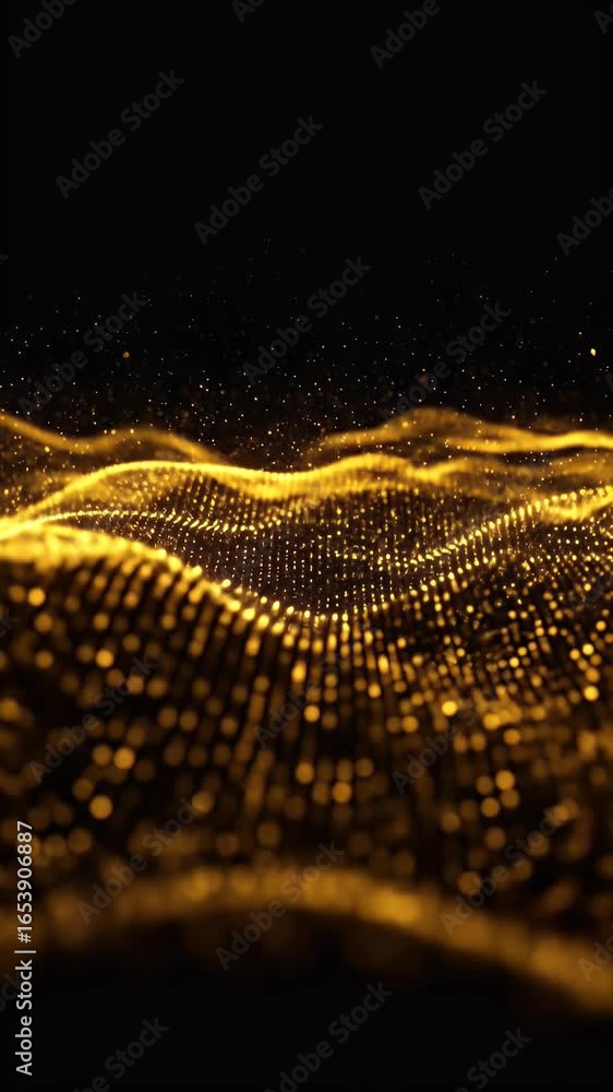 Poster abstract gold particle wave background in dark environment