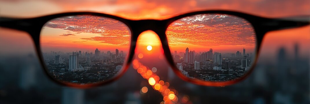 Cityscape sunset viewed through glasses (1)