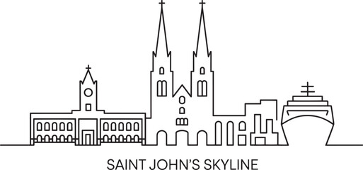 Saint John's Skyline Silhouette Vector Illustration Cityscape Outline Landmark Travel Icon