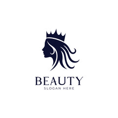 Fototapeta premium Elegant Minimalist Woman with Crown Silhouette Logo for Beauty Brand