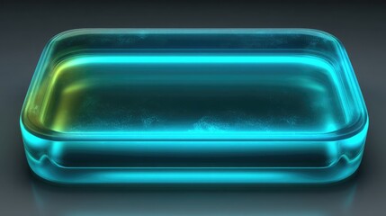 Glowing, translucent rectangular container on dark background