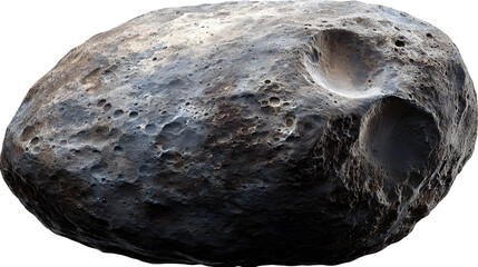 Giant egg-shaped asteroid with a smooth shell-like surface, isolated on transparent background