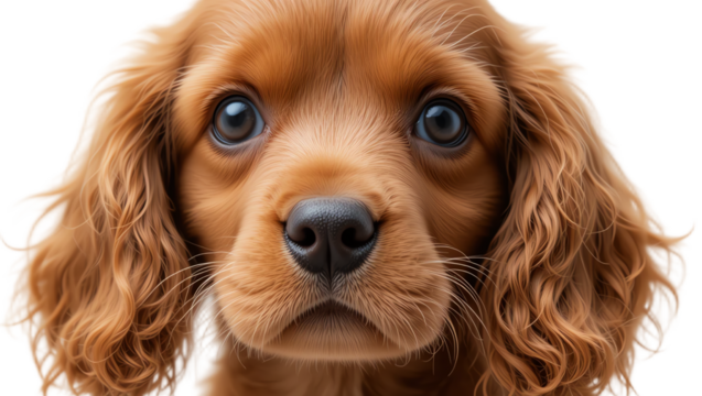 Close-up portrait of a cute puppy with expressive blue eyes brown fur and adorable facial expression showcasing innocence and playful personality in high-quality pet photography