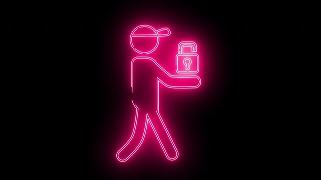 courier icon and open padlock icon with neon effect