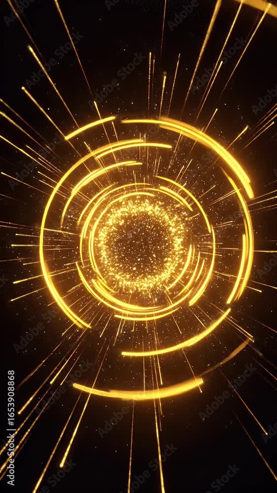 Poster abstract golden particle tunnel animation 3d background