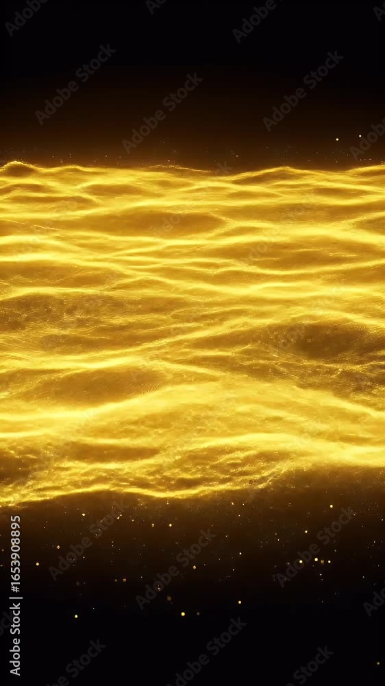 Poster abstract golden particles wave motion background 3d render with sparkles