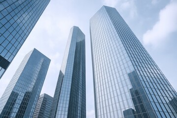 Obraz premium Modern Corporate Architecture: Low Angle View of Glass Skyscrapers Against Sky