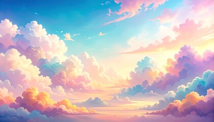 Pastel Sky, Sunset Cloudscape, Digital Art
