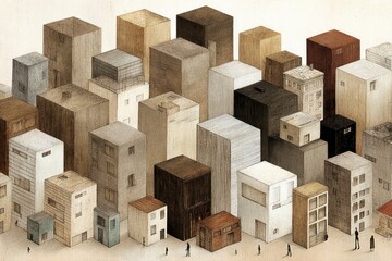 Cubist city scene, various muted colors