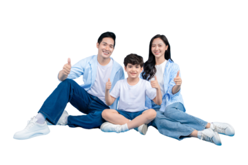 Asian family posing with thumbs-up on png background